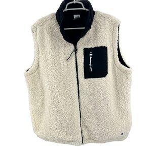 Men’s 2X Champion reversible cream sherpa vest black winter fall layering
